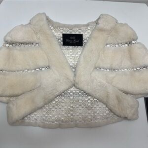 Diana Rosh Ivory Fur & Lace Bolero Bridal Quinceañera Small